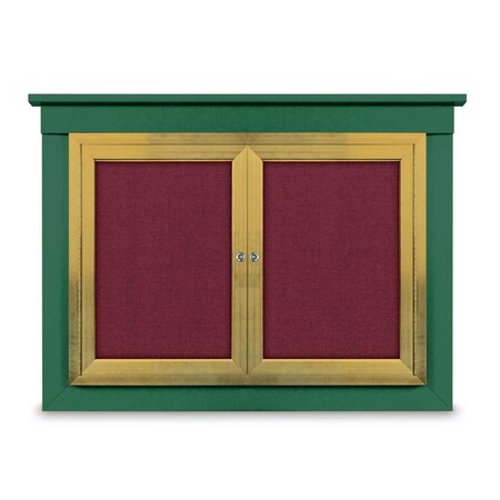 United Visual Products 48"x36" 2-Door Enclosed Outdoor Letterboard, Hdr, Green Felt/Gold UV1176HDPLUS-GOLD-GREEN